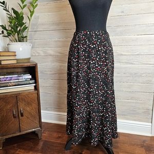Floral Bias Ruffle Hem Midi Skirt